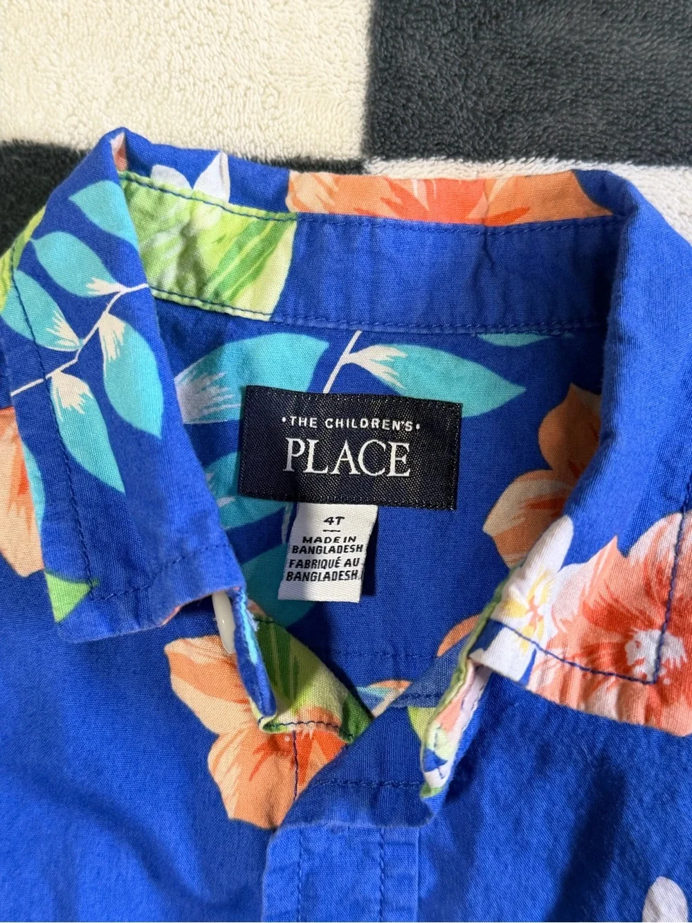 The Children's Place Blue Floral Camp Shirt with Orange Accents